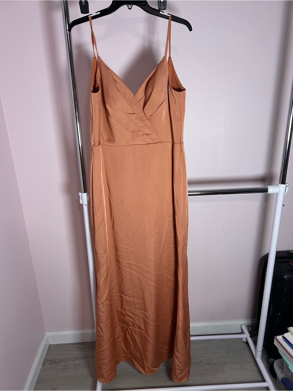 Allure Bridals Copper Satin Slip Dress with Spaghetti Straps